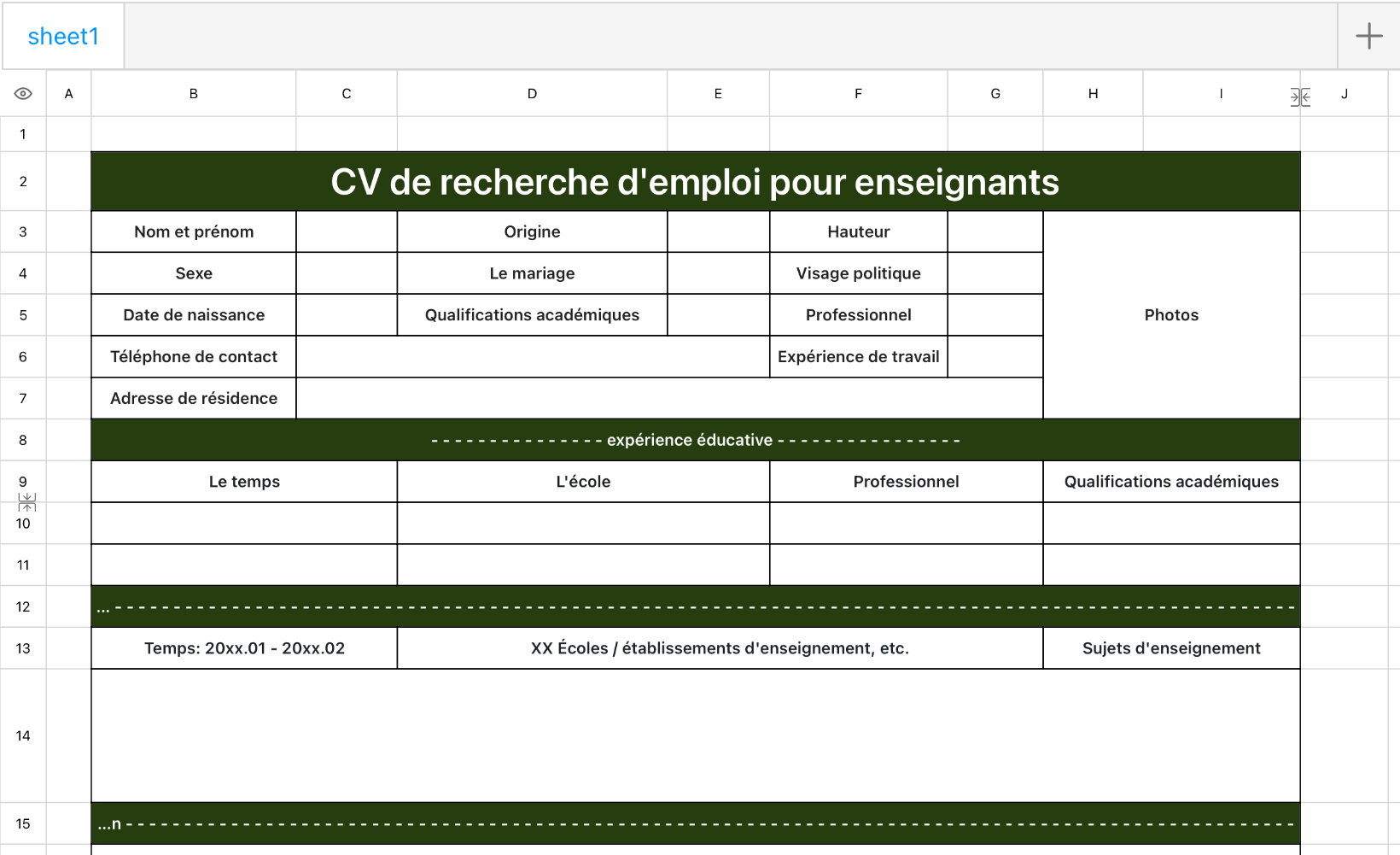 CV de recherche d'emploi pour enseignants